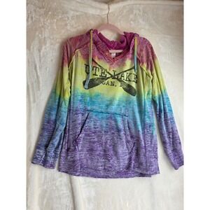 Ute Lake Logan NM Tie‎ Dye Rainbow Hoodie Sweatshirt Size L
